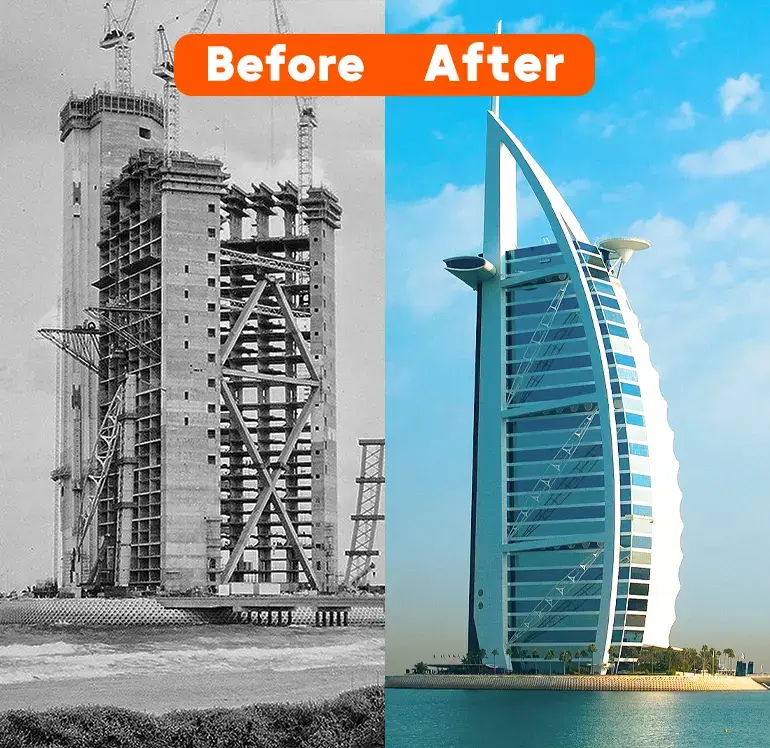 before and after of Burj al arab