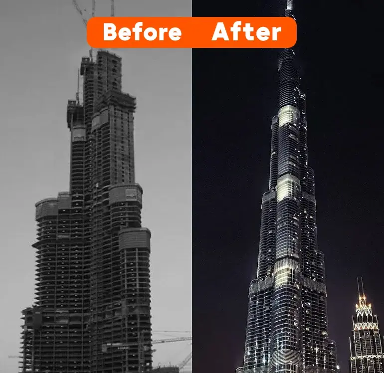 before and after of Burj Khalifa