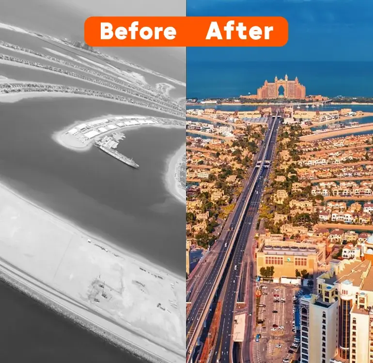 before and after of Palm Jumeirah