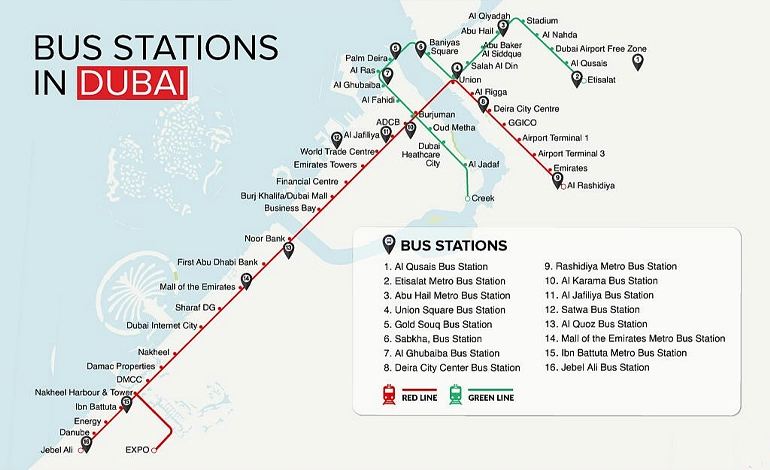 نقشه اتوبوس‌های حمل و نقل عمومی دبی