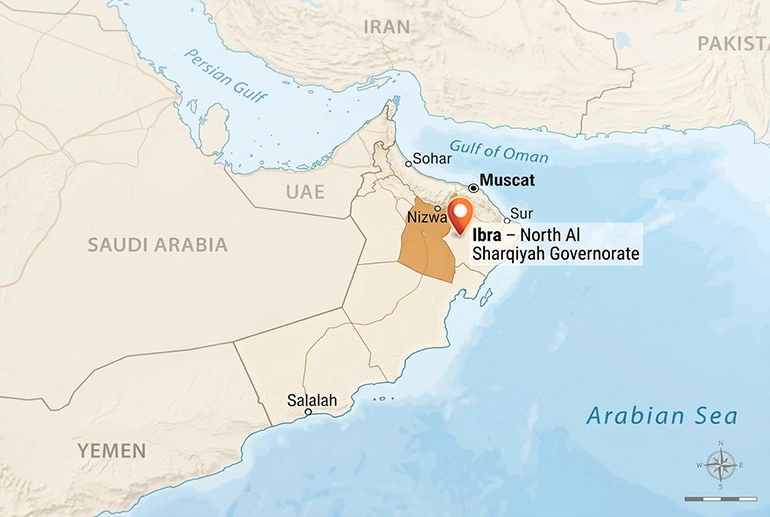 شمال شرقیه (إبراء) روی نقشه عمان