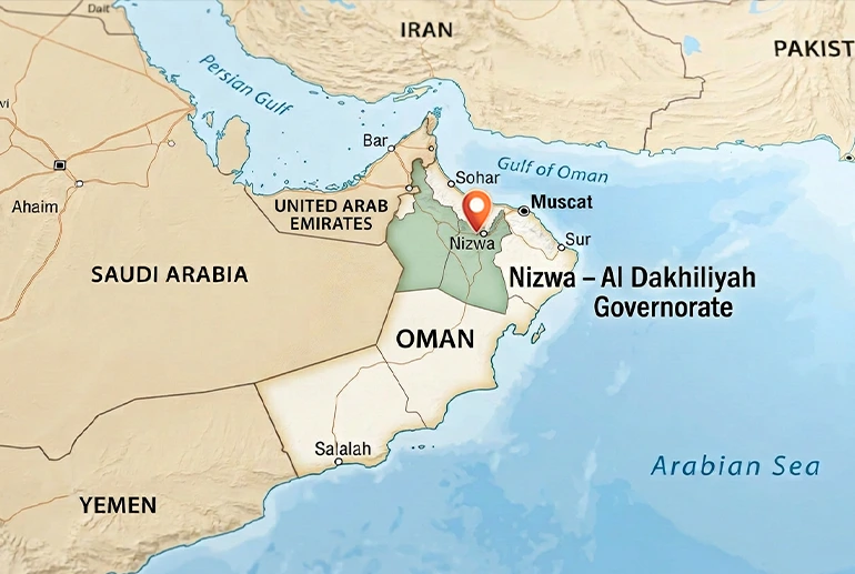 استان داخلیه (نزوی) در نقشه عمان