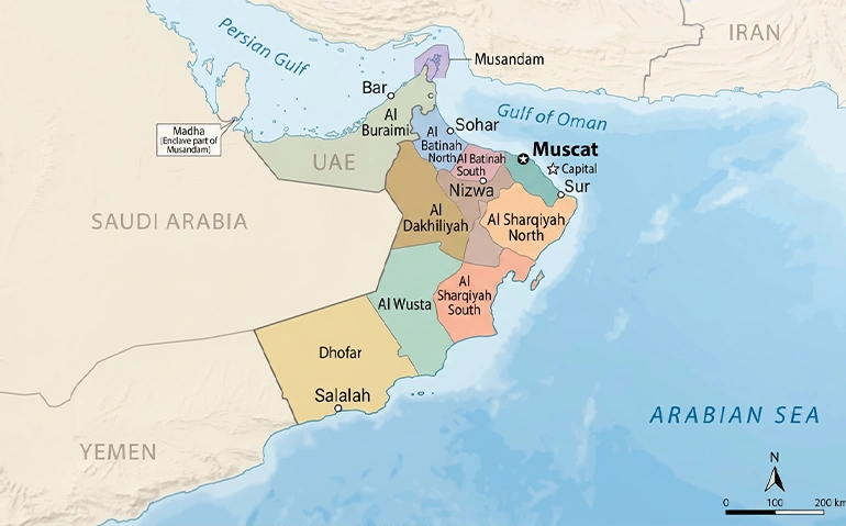 استان‌‌های عمان در نقشه