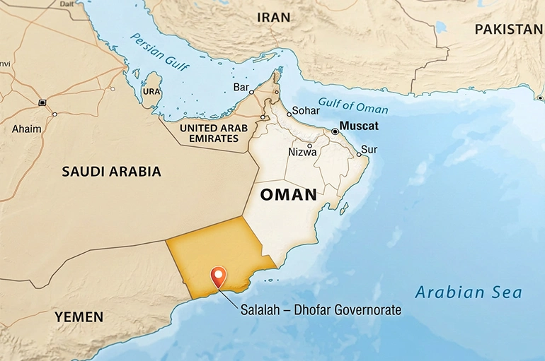 استان ظفار (صلاله) عمان در نقشه