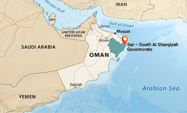 جنوب شرقیه (صور) عمان در نقشه